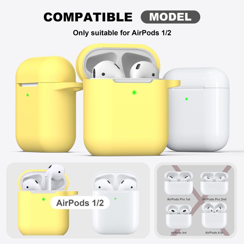 R-fun Compatible with AirPods Case Cover, Soft Silicone Protective Cover with Keychain for Women Men Compatible with Apple AirPods 2nd 1st Generation Charging Case, Front LED Visible,Yellow - Image 3